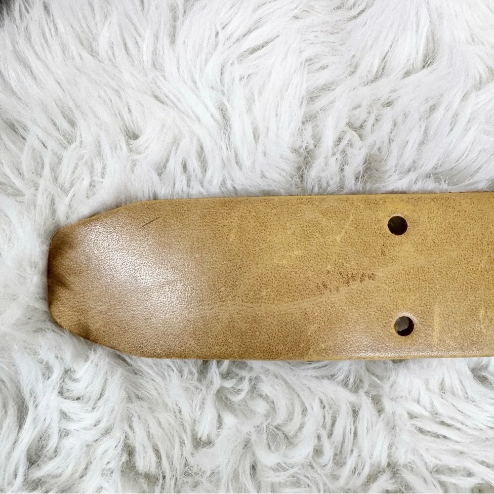VINTAGE The Buckle Y2K Wide Tan Leather Belt Size XL Tooled Cutout Boho Festival